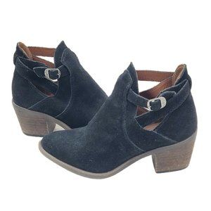 Lucky Brand Nandita Black Suede Buckle Strap Ankle Bootie Size 5.5M